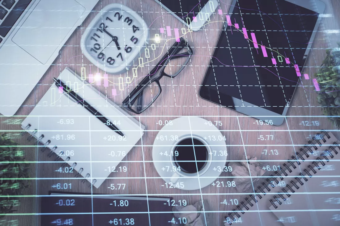 double-exposure-financial-chart-hologram-desktop-with-phone-top-view-mobile-trade-platform-concept